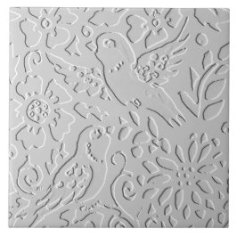 Bird White Grått Black Embossed Woodland Animal Kakelplatta