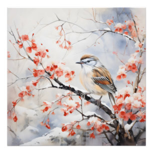Bird Winter Flower Fototryck