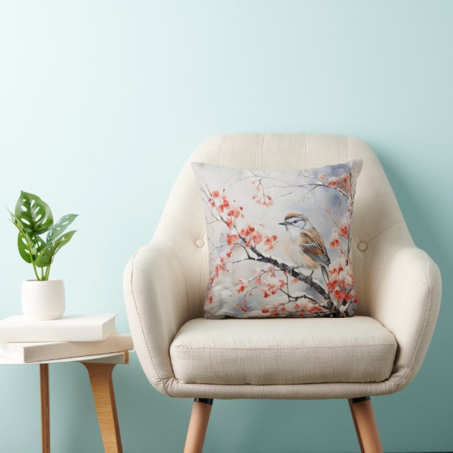 Bird Winter Flower Kudde (Stol)