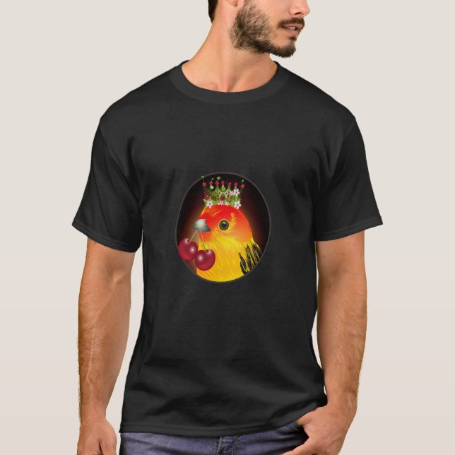 Bird with cherries in the beak and cherry crown t shirt (Framsida)
