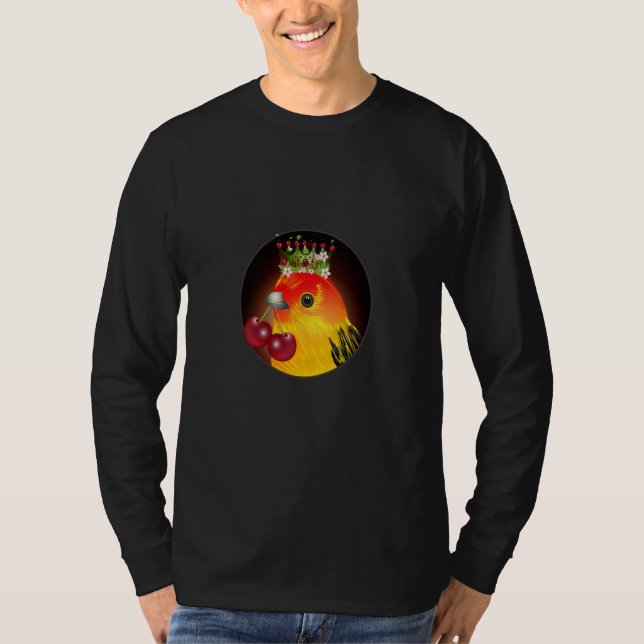 Bird with cherries in the beak and cherry crown t shirt (Framsida)
