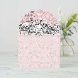 Birdcage Damask Acorn Vintage Love birds Inbjudningar