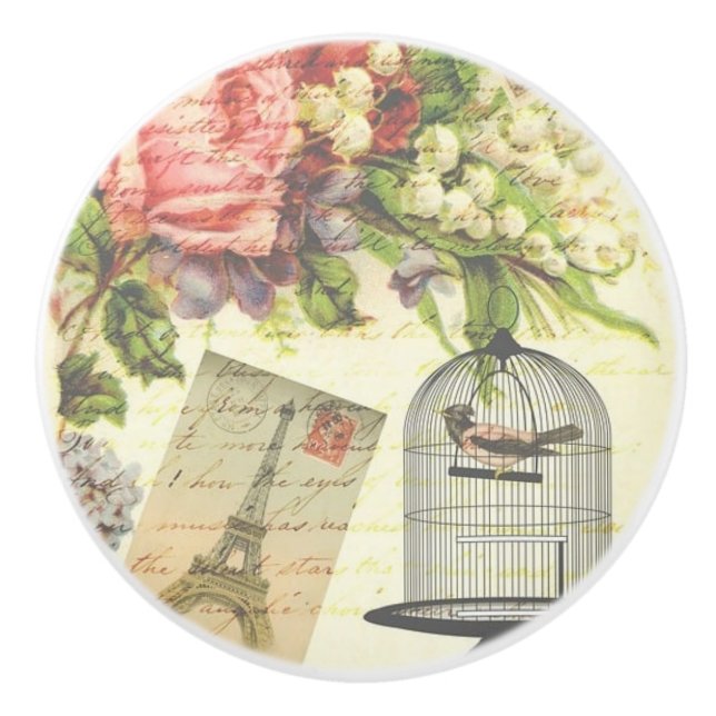 Birdcage Eiffel Torn Fransk Blommor Ceramic pull Knopp (Framsidan)