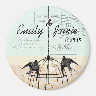 Birdcage Love birds Bröllop Badge Magnet