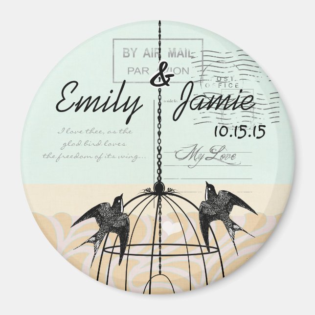 Birdcage Love birds Bröllop Badge Magnet (Framsidan)