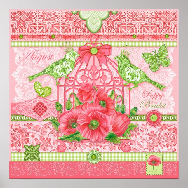Birdcage Poster Flower och Gem August (Framsidan)