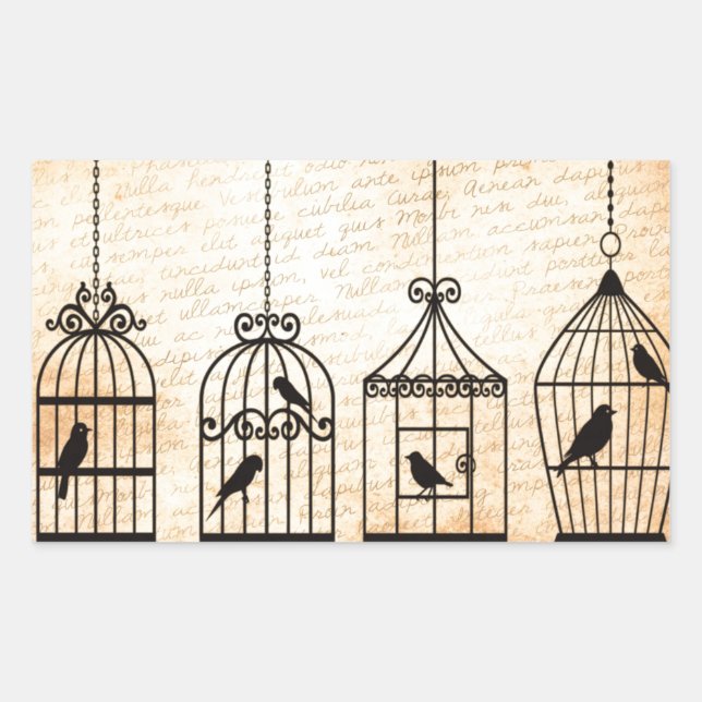 Birdcage Silhouettes Rektangulärt Klistermärke (Framsida)