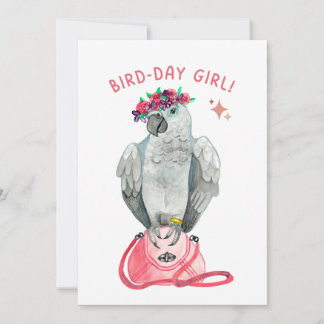 Birdday Girl African Grått Parrot Bird Älskare Bir Julkort