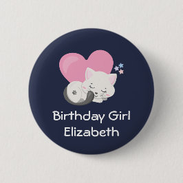 Birdday Girl Cute White Kattunge Sleeping Knapp