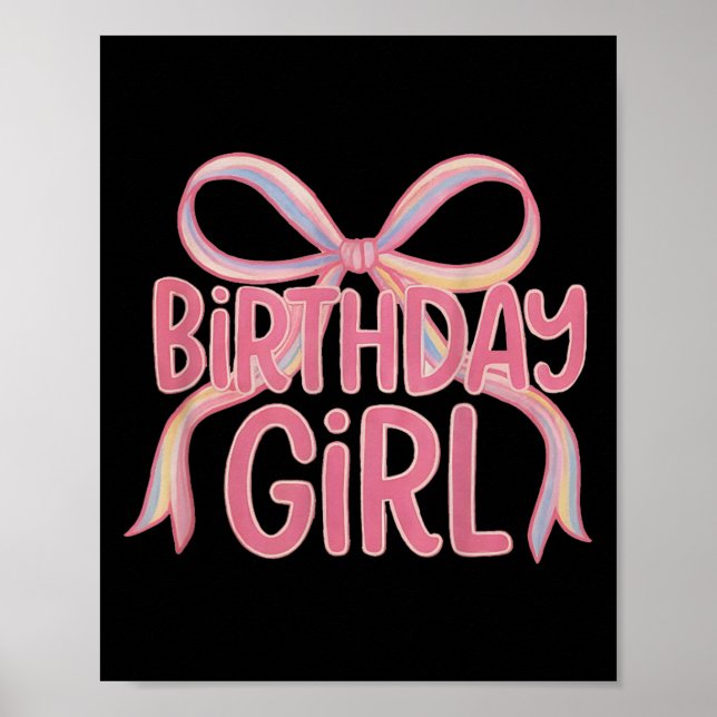 Birdday Girl Ribbon with Cute Bow Party Poster (Framsidan)