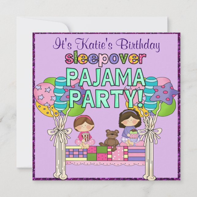 Birdday Girl Sleepover Pajama Party Inbjudningar (Framsida)
