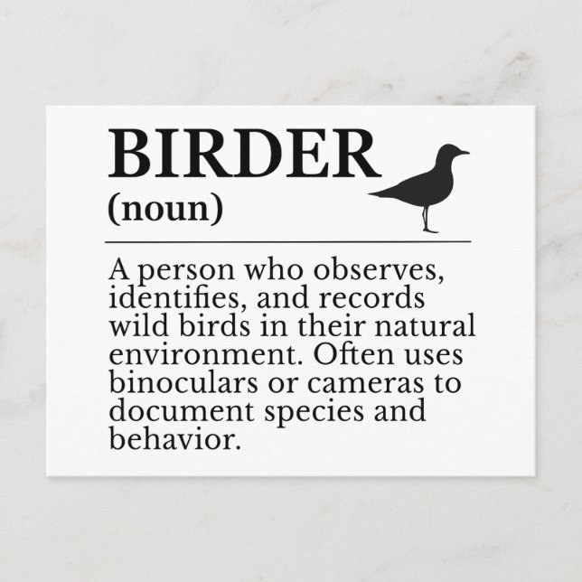 Birder definition - wild bird observer vykort (Framsida)