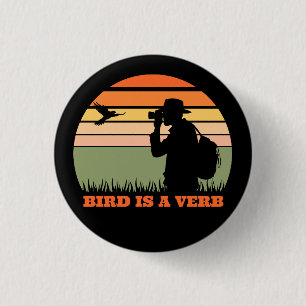 Birder Fågelskådning Bird Retro Sunset Funny Knapp