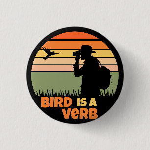 Birder Fågelskådning Bird Retro Sunset Funny Knapp