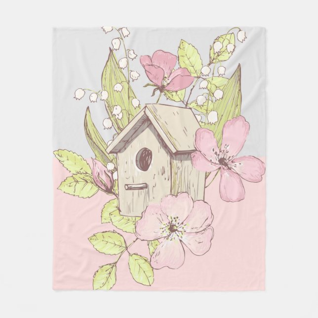 Birdhouse Blommigt Colorblock Fleecefilt (Framsidan)