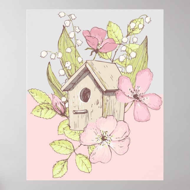 Birdhouse Blommigt Colorblock Poster (Framsidan)