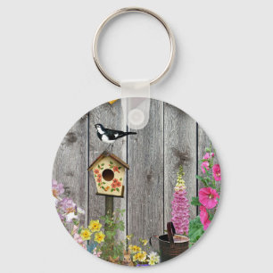 Birdhouse-Blomsterträdgård Nyckelring