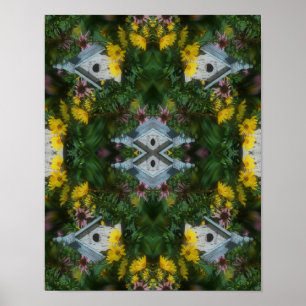 Birdhouse Blomsterträdgård Spegel Abstrakt Poster