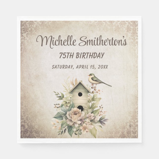Birdhouse Botanical Nature 75:e Birthday Pappersservett (Framsidan)