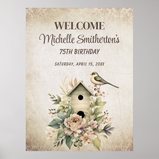 Birdhouse Botanical Nature 75:e Birthday Poster (Framsidan)