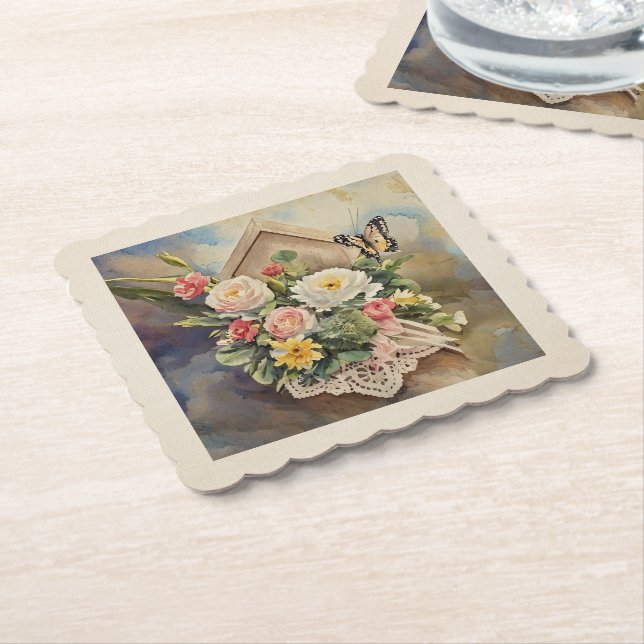 Birdhouse Bouquet - Papper Underlägg (Vinklad)