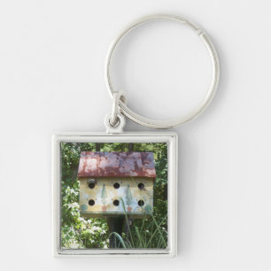 Birdhouse Fyrkantig Silverfärgad Nyckelring