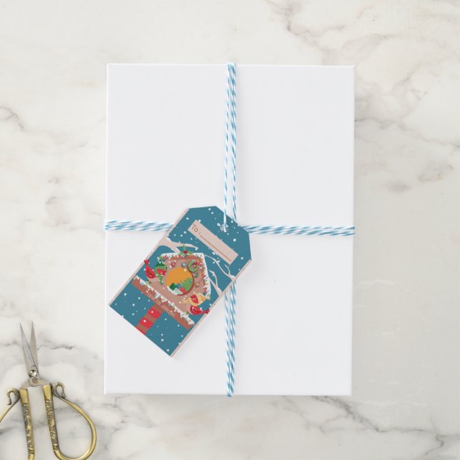 Birdhouse med Ljus Helgdag Gift-Märkre från jul Presentetikett (Med Snöre)
