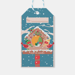 Birdhouse med Ljus Helgdag Gift-Märkre från jul Presentetikett