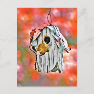 Birdhouse och Wren Vykort