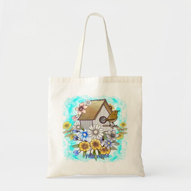 Birdhouse Wren Tote Bag Tygkasse (Framsidan)