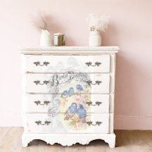 Birdie Darling Blue Birds Cherry Blommar Decoupage