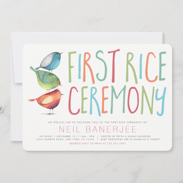 Birdie First Ris Ceremony Annaprashan Inbjudningar (Framsida)
