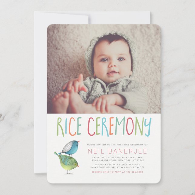 Birdie First Ris Ceremony Annaprashan Inbjudningar (Framsida)