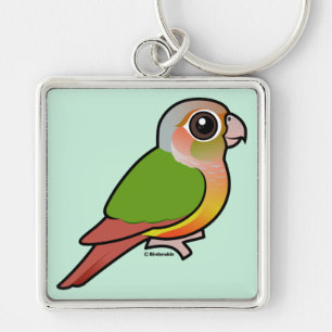 Birdorable ananas Grönt-varade fräck mot Conure Fyrkantig Silverfärgad Nyckelring