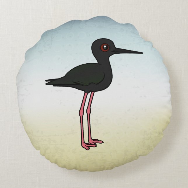 Birdorable Black Stilt Rund Kudde (Baksidan)