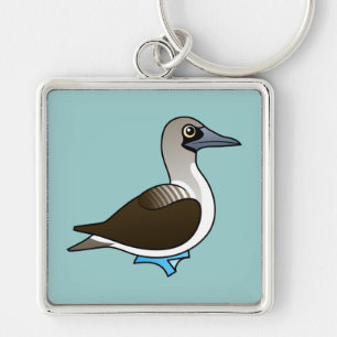 Birdorable Blått-footed Booby Fyrkantig Silverfärgad Nyckelring