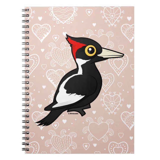 Birdorable Elfenben-fakturerade hackspetten Anteckningsbok Med Spiral (Framsidan)