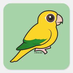 Birdorable Golden Parakeet Fyrkantigt Klistermärke