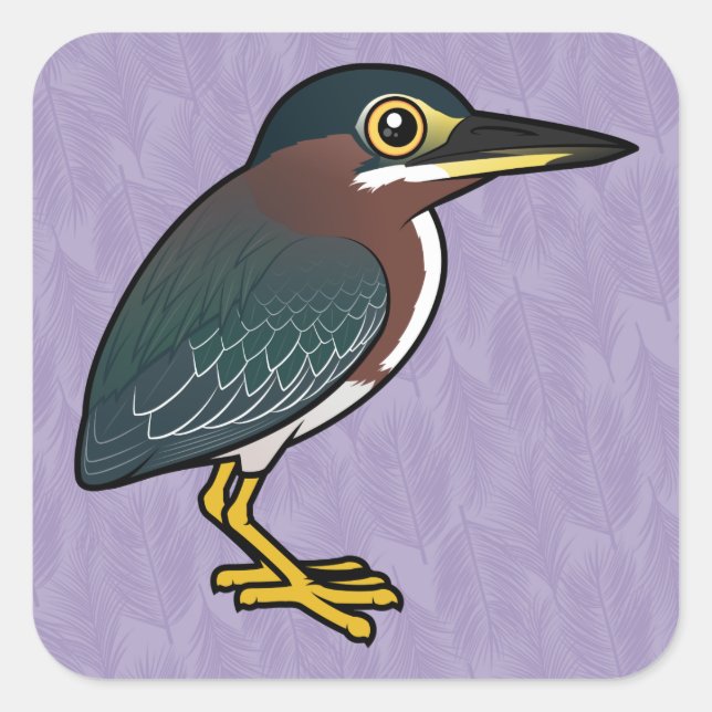 Birdorable Grönt Heron Fyrkantigt Klistermärke (Framsida)
