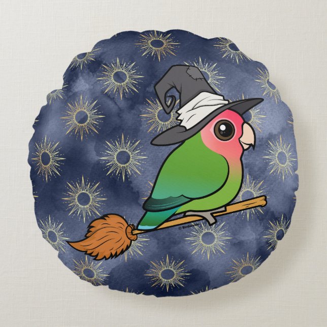 Birdorable Peach-face Lovebird Halloween Witch Rund Kudde (Framsidan)