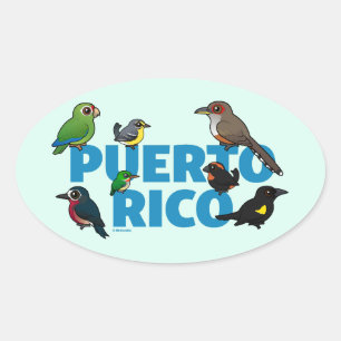 Birdorable Puerto Rico-feat. Endemiska fåglar Ovalt Klistermärke