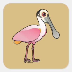 Birdorable Roseate Spoonbill Fyrkantigt Klistermärke
