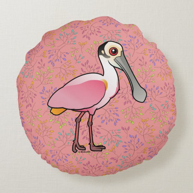 Birdorable Roseate Spoonbill Rund Kudde (Baksidan)