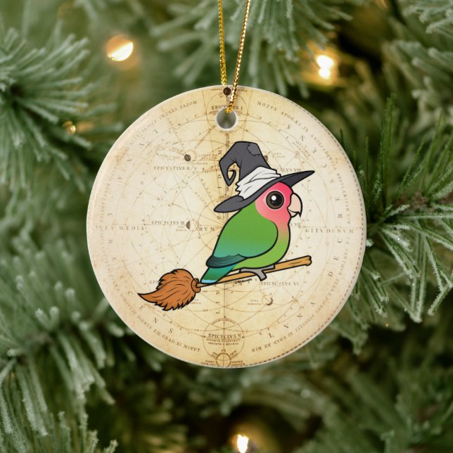 Birdorable Rosenkindad dvärgparakit Halloween-häxa Julgransprydnad Keramik (Träd)