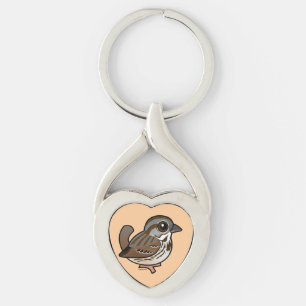 Birdorable sångSparrow Twisted Heart Silverfärgad Nyckelring