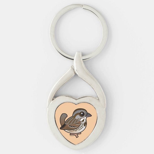 Birdorable sångSparrow Twisted Heart Silverfärgad Nyckelring (Framsidan)