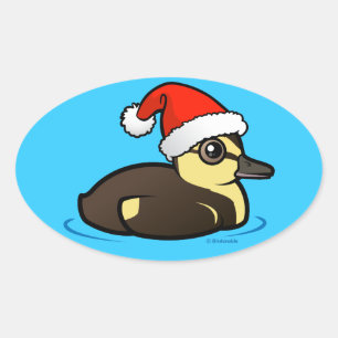 Birdorable Santa Duckling Ovalt Klistermärke