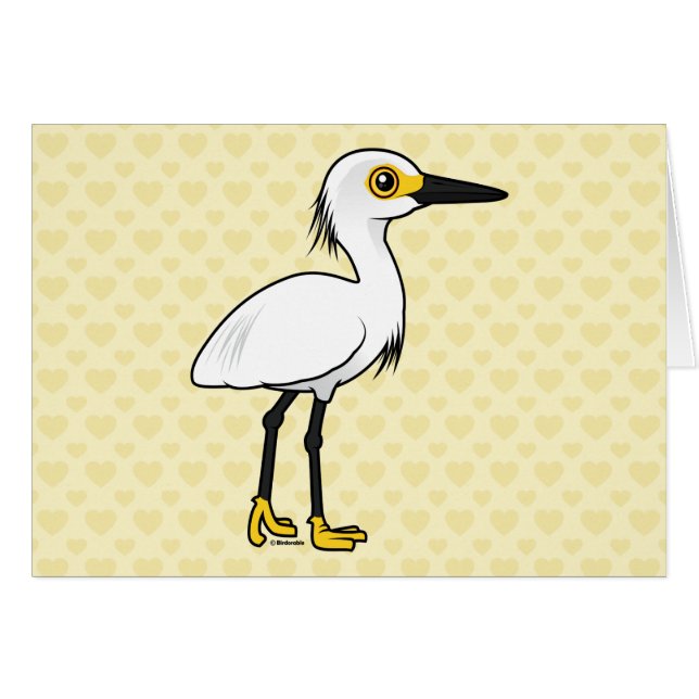 Birdorable snöig Egret Hälsningskort (Framsidan Horizontal)