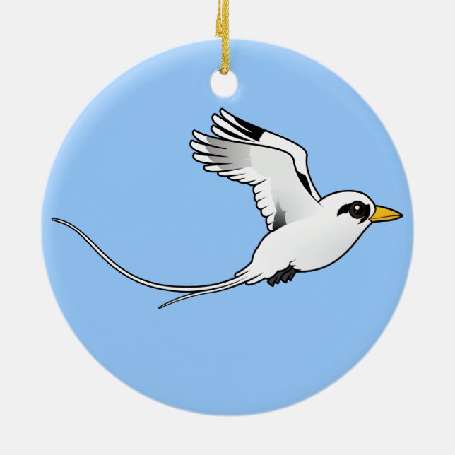 Birdorable Vit-tailed Tropicbird i flyg Julgransprydnad Keramik (Baksidan)