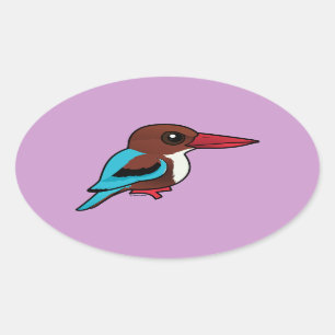 Birdorable Vit-throated Kingfisher Ovalt Klistermärke